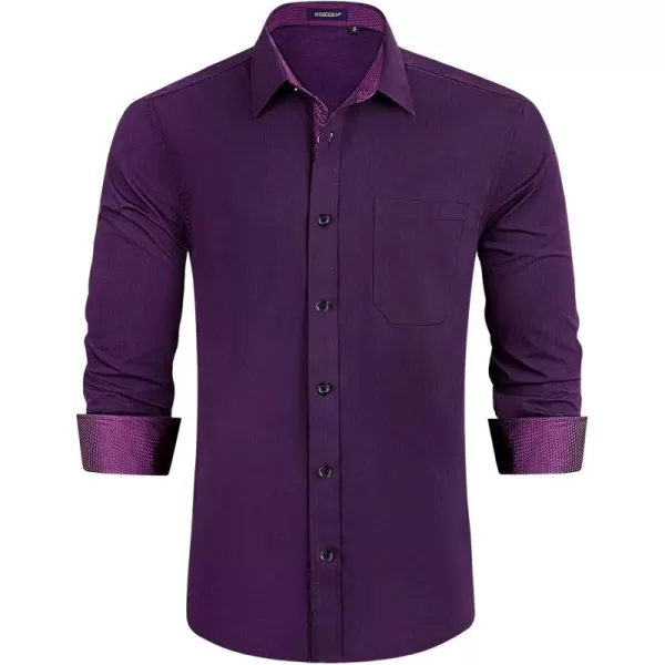 HISDERN Mens Dress Shirts Long Sleeve Button Down Casual Shirts for Men Inner Contrast Formal Business Tuxedo Wedding Shirt