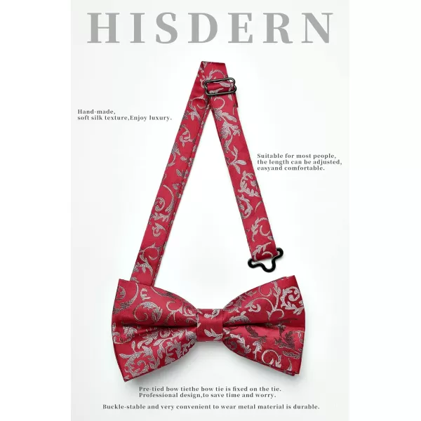 HISDERN Bow Ties for Men Pre-tied Paisley Bow Ties Pocket Square Set Men's Bowtie Wedding Party