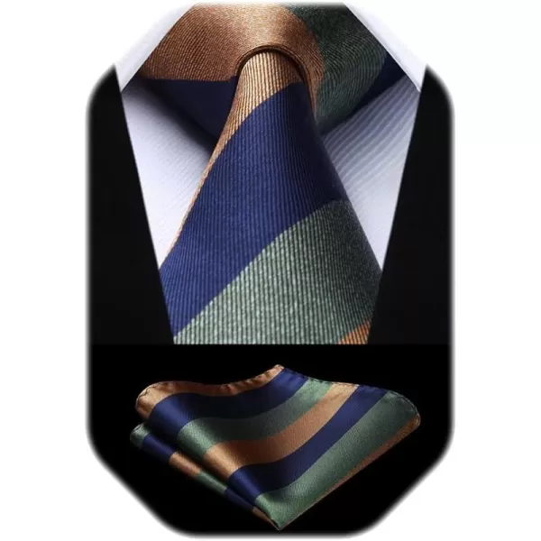 HISDERN Mens Ties Striped Ties for Men Formal Tie and Pocket Square Set Necktie for Wedding Business Graduation