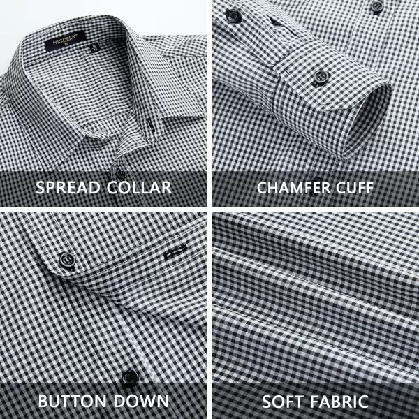 HISDERN Mens Casual Dress Shirts Plaid Button Down Shirt Long Sleeve Formal Business Gingham Shirt for Men