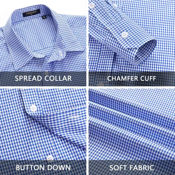 HISDERN Mens Casual Dress Shirts Plaid Button Down Shirt Long Sleeve Formal Business Gingham Shirt for Men