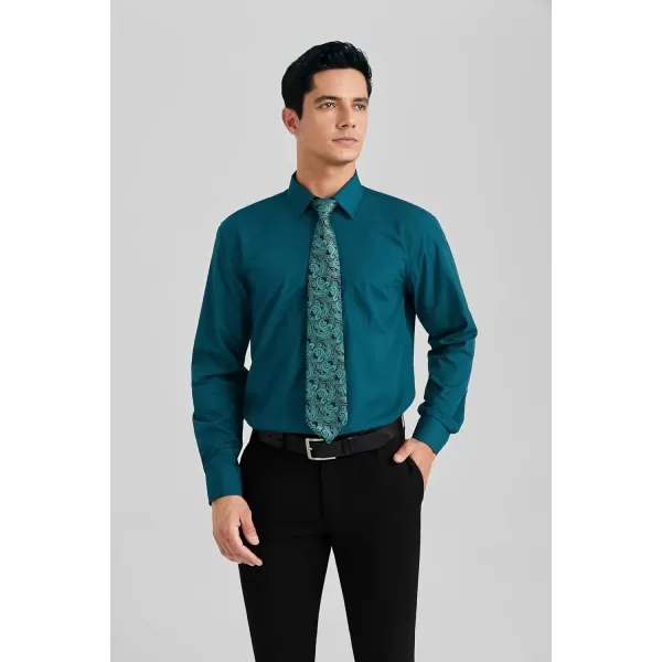 HISDERN Mens Dress Shirt and Tie Handkerchief Set Classic Long Sleeve Shirts Matching Ties Formal Button Down Shirts
