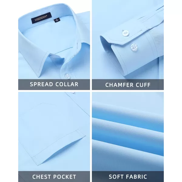 HISDERN Mens Dress Shirt and Tie Handkerchief Set Classic Long Sleeve Shirts Matching Ties Formal Button Down Shirts