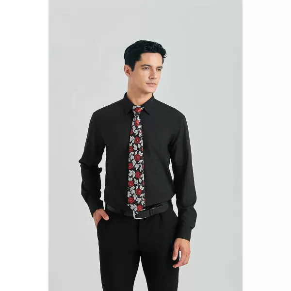 HISDERN Mens Dress Shirt and Tie Handkerchief Set Classic Long Sleeve Shirts Matching Ties Formal Button Down Shirts