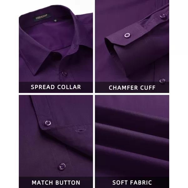 HISDERN Mens Dress Shirt and Tie Handkerchief Set Classic Long Sleeve Shirts Matching Ties Formal Button Down Shirts