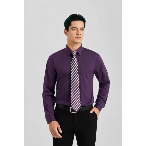 HISDERN Mens Dress Shirt and Tie Handkerchief Set Classic Long Sleeve Shirts Matching Ties Formal Button Down Shirts