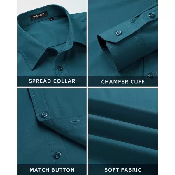 HISDERN Mens Dress Shirt and Tie Handkerchief Set Classic Long Sleeve Shirts Matching Ties Formal Button Down Shirts