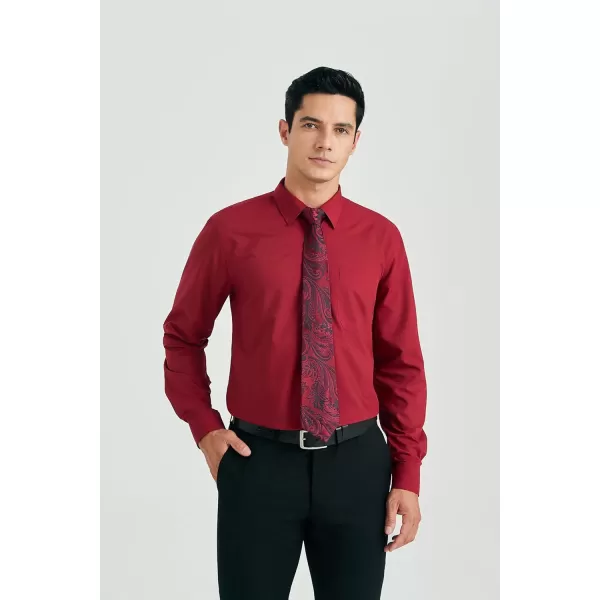HISDERN Mens Dress Shirt and Tie Handkerchief Set Classic Long Sleeve Shirts Matching Ties Formal Button Down Shirts