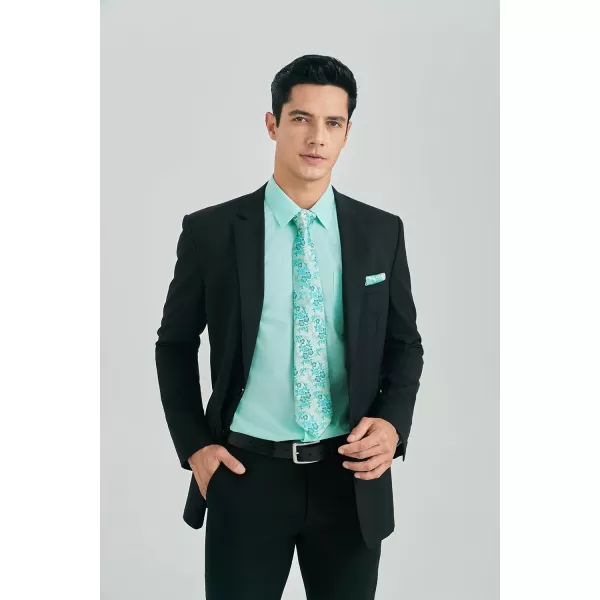 HISDERN Mens Dress Shirt and Tie Handkerchief Set Classic Long Sleeve Shirts Matching Ties Formal Button Down Shirts