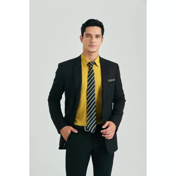 HISDERN Mens Dress Shirt and Tie Handkerchief Set Classic Long Sleeve Shirts Matching Ties Formal Button Down Shirts
