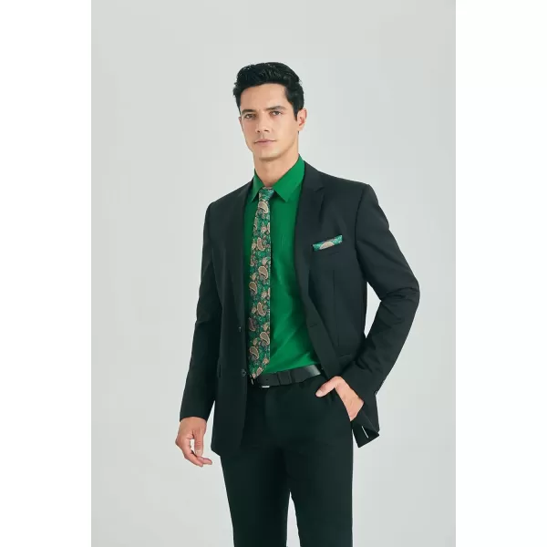 HISDERN Mens Dress Shirt and Tie Handkerchief Set Classic Long Sleeve Shirts Matching Ties Formal Button Down Shirts