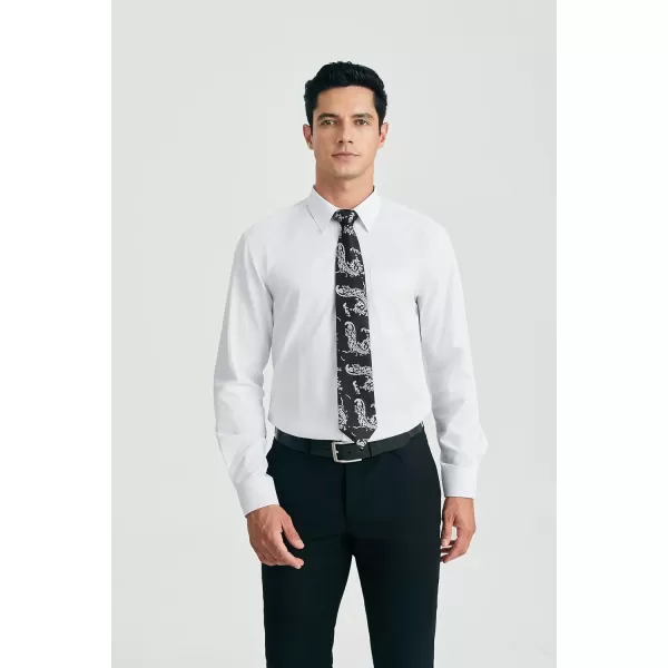 HISDERN Mens Dress Shirt and Tie Handkerchief Set Classic Long Sleeve Shirts Matching Ties Formal Button Down Shirts