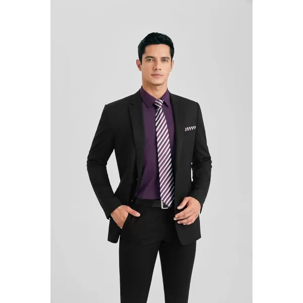 HISDERN Mens Dress Shirt and Tie Handkerchief Set Classic Long Sleeve Shirts Matching Ties Formal Button Down Shirts