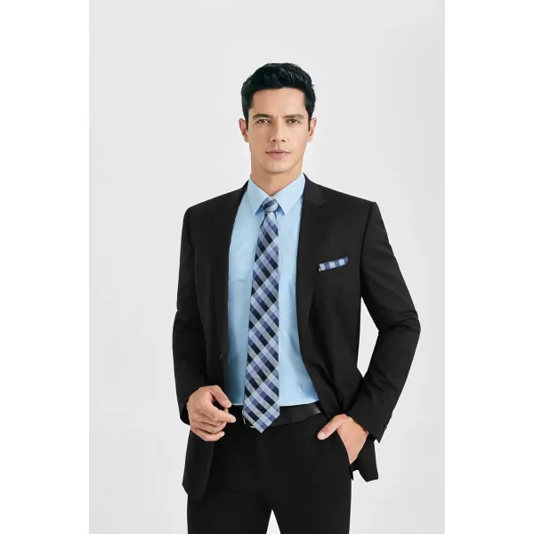HISDERN Mens Dress Shirt and Tie Handkerchief Set Classic Long Sleeve Shirts Matching Ties Formal Button Down Shirts