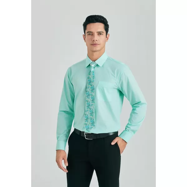HISDERN Mens Dress Shirt and Tie Handkerchief Set Classic Long Sleeve Shirts Matching Ties Formal Button Down Shirts