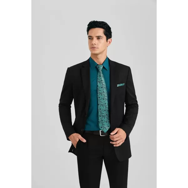 HISDERN Mens Dress Shirt and Tie Handkerchief Set Classic Long Sleeve Shirts Matching Ties Formal Button Down Shirts