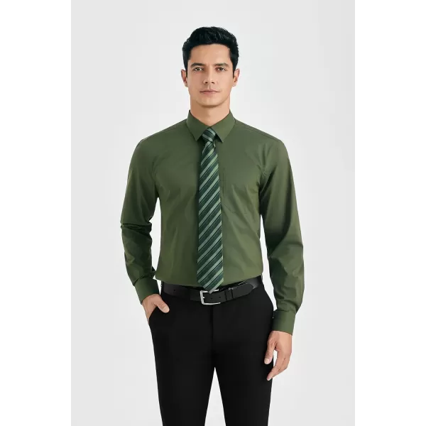 HISDERN Mens Dress Shirt and Tie Handkerchief Set Classic Long Sleeve Shirts Matching Ties Formal Button Down Shirts