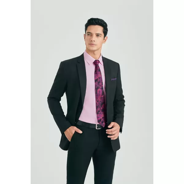 HISDERN Mens Dress Shirt and Tie Handkerchief Set Classic Long Sleeve Shirts Matching Ties Formal Button Down Shirts