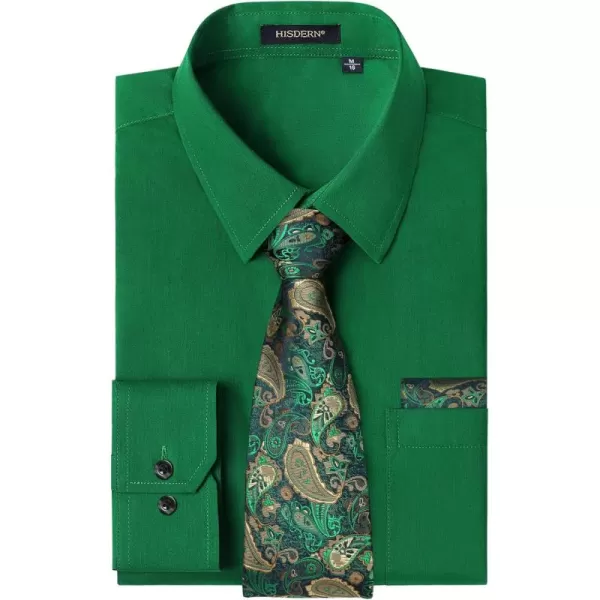 HISDERN Mens Dress Shirt and Tie Handkerchief Set Classic Long Sleeve Shirts Matching Ties Formal Button Down Shirts
