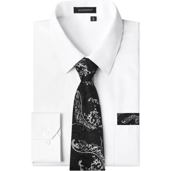 HISDERN Mens Dress Shirt and Tie Handkerchief Set Classic Long Sleeve Shirts Matching Ties Formal Button Down Shirts