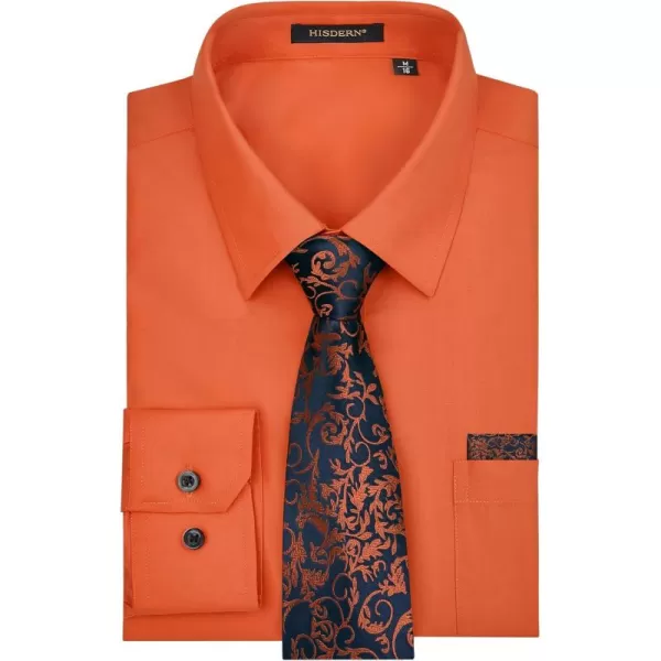 HISDERN Mens Dress Shirt and Tie Handkerchief Set Classic Long Sleeve Shirts Matching Ties Formal Button Down Shirts