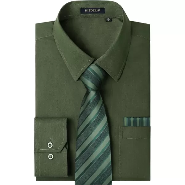 HISDERN Mens Dress Shirt and Tie Handkerchief Set Classic Long Sleeve Shirts Matching Ties Formal Button Down Shirts
