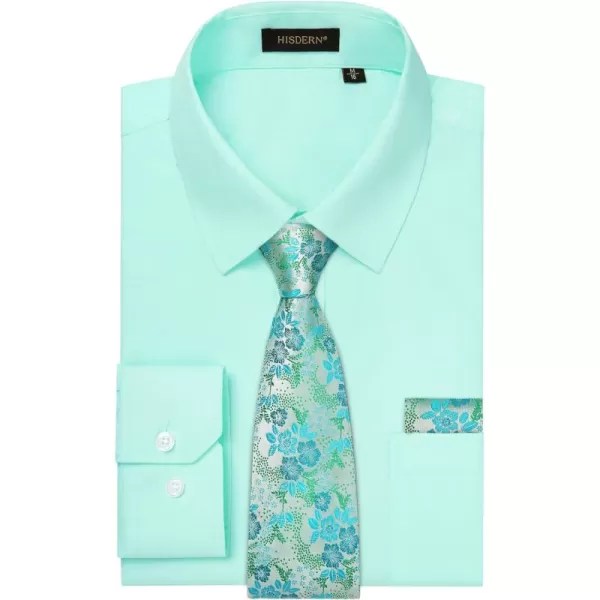 HISDERN Mens Dress Shirt and Tie Handkerchief Set Classic Long Sleeve Shirts Matching Ties Formal Button Down Shirts