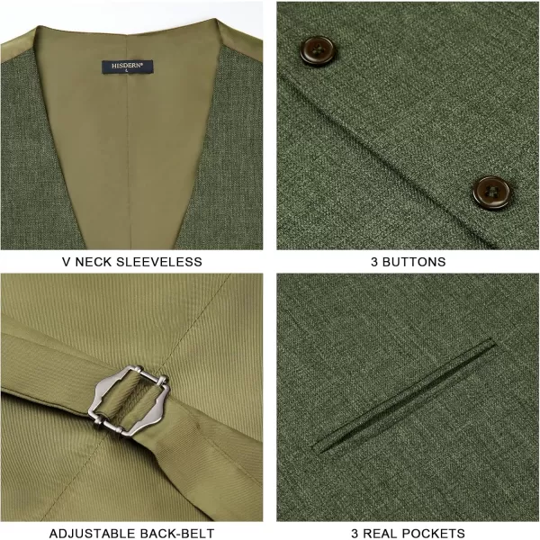 HISDERN Mens Suit Vest Business Casual Dress Waistcoat Vest Solid Color Formal Wedding Vests for Suits or Tuxedo