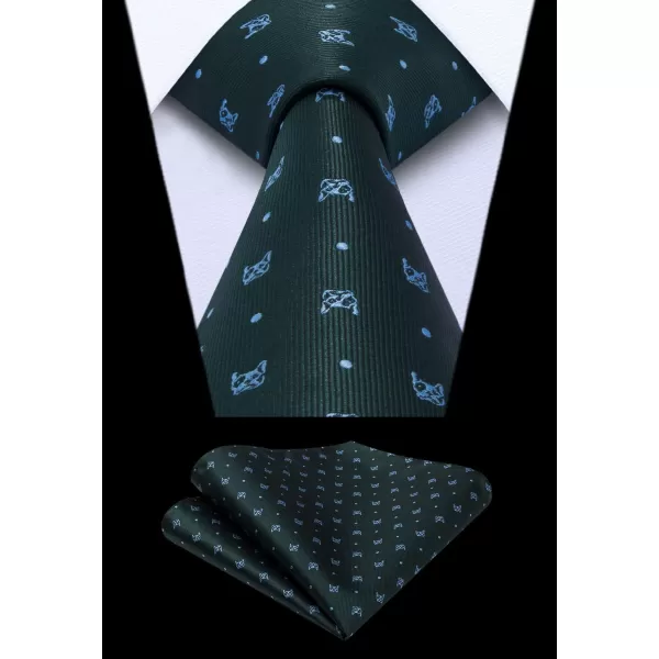 HISDERN Ties for Men Classic Fun Mens Ties Handkerchief Business Animal Tie Necktie Pocket Square Set