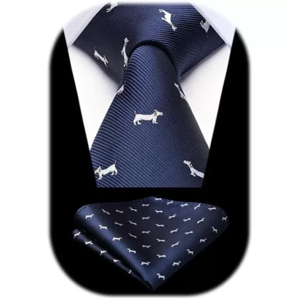 HISDERN Ties for Men Classic Fun Mens Ties Handkerchief Business Animal Tie Necktie Pocket Square Set