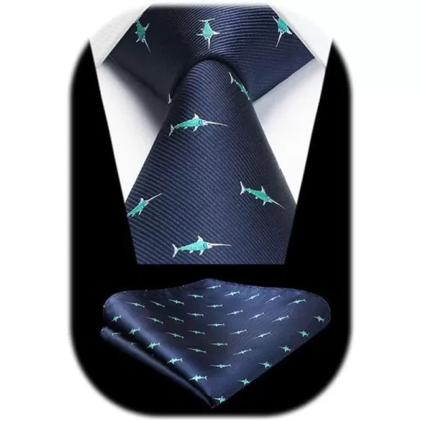 HISDERN Ties for Men Classic Fun Mens Ties Handkerchief Business Animal Tie Necktie Pocket Square Set