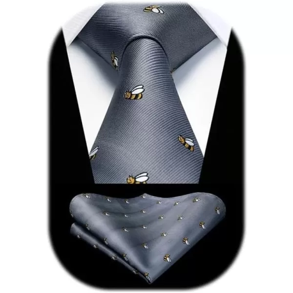HISDERN Ties for Men Classic Fun Mens Ties Handkerchief Business Animal Tie Necktie Pocket Square Set