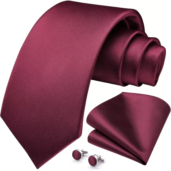 HISDERN Ties for Men Solid Mens Ties Silk Tie with Pocket Square Cufflinks Set Necktie Formal Business Wedding Party