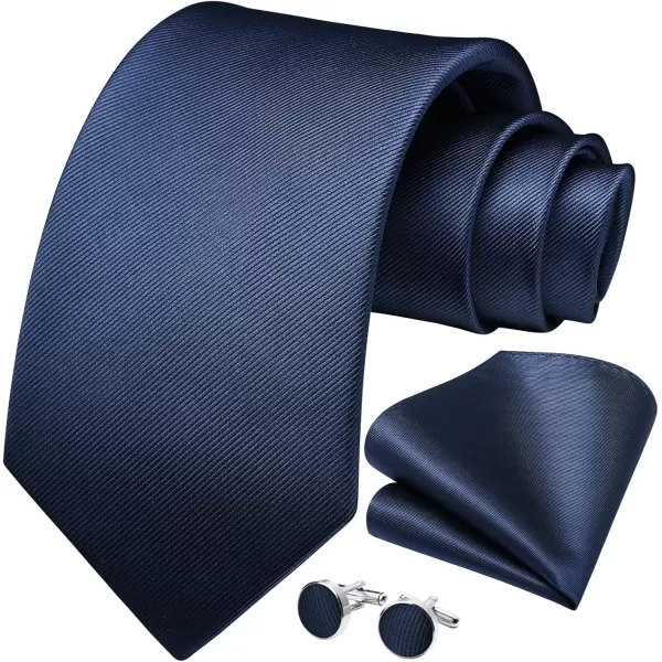 HISDERN Ties for Men Solid Mens Ties Silk Tie with Pocket Square Cufflinks Set Necktie Formal Business Wedding Party