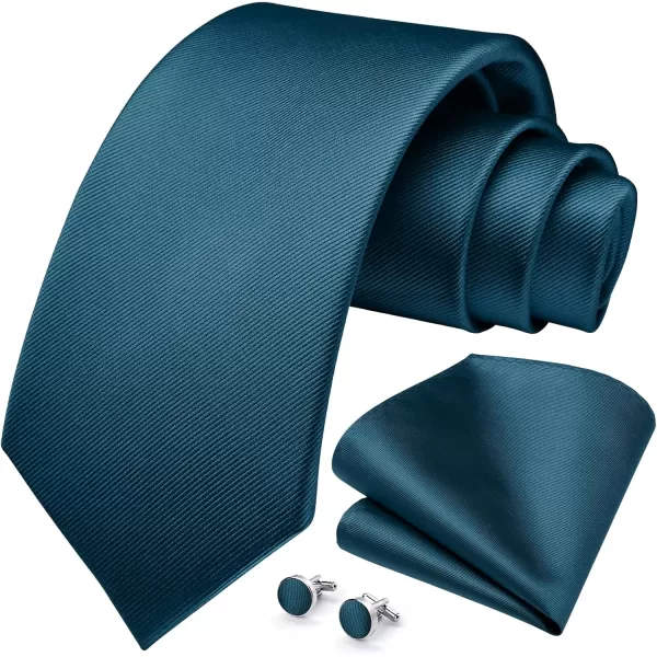 HISDERN Ties for Men Solid Mens Ties Silk Tie with Pocket Square Cufflinks Set Necktie Formal Business Wedding Party