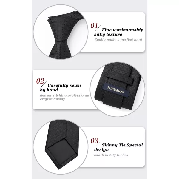 HISDERN Ties for Men Solid Mens Ties Silk Tie with Pocket Square Cufflinks Set Necktie Formal Business Wedding Party
