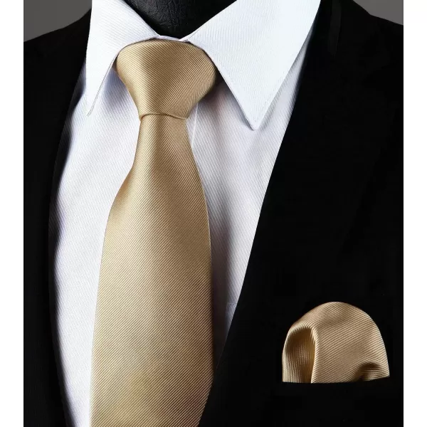 HISDERN Ties for Men Solid Mens Ties Silk Tie with Pocket Square Cufflinks Set Necktie Formal Business Wedding Party