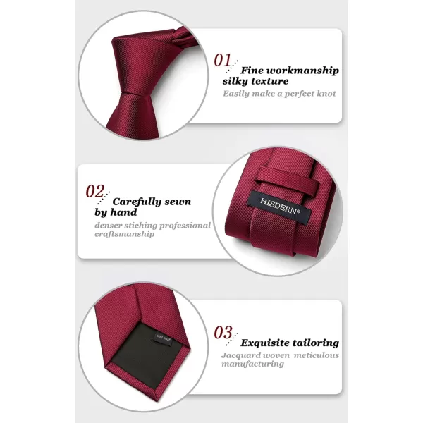 HISDERN Ties for Men Solid Mens Ties Silk Tie with Pocket Square Cufflinks Set Necktie Formal Business Wedding Party
