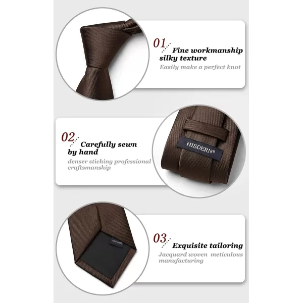 HISDERN Ties for Men Solid Mens Ties Silk Tie with Pocket Square Cufflinks Set Necktie Formal Business Wedding Party