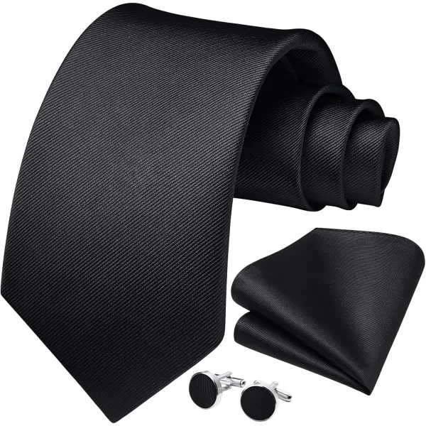 HISDERN Ties for Men Solid Mens Ties Silk Tie with Pocket Square Cufflinks Set Necktie Formal Business Wedding Party