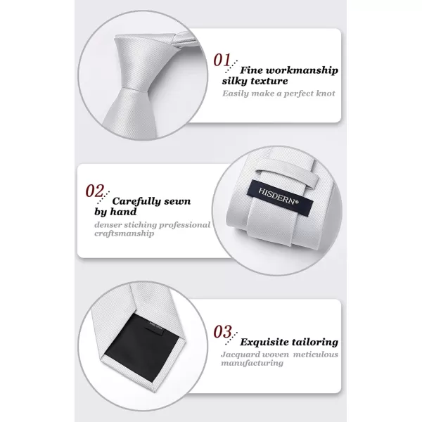 HISDERN Ties for Men Solid Mens Ties Silk Tie with Pocket Square Cufflinks Set Necktie Formal Business Wedding Party