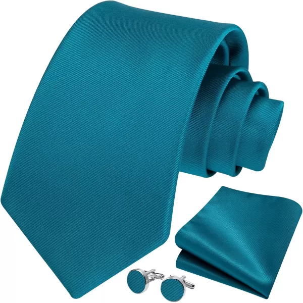 HISDERN Ties for Men Solid Mens Ties Silk Tie with Pocket Square Cufflinks Set Necktie Formal Business Wedding Party