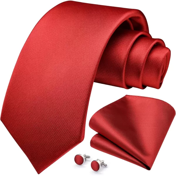HISDERN Ties for Men Solid Mens Ties Silk Tie with Pocket Square Cufflinks Set Necktie Formal Business Wedding Party