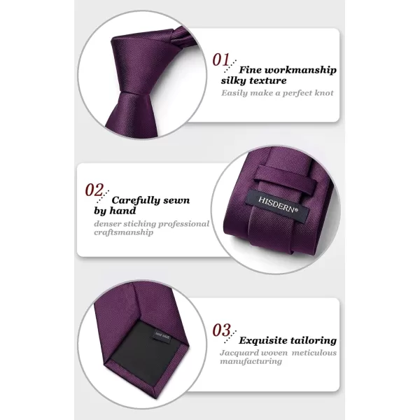 HISDERN Ties for Men Solid Mens Ties Silk Tie with Pocket Square Cufflinks Set Necktie Formal Business Wedding Party