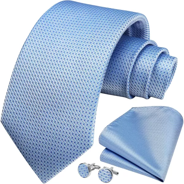 HISDERN Ties for Men Solid Mens Ties Silk Tie with Pocket Square Cufflinks Set Necktie Formal Business Wedding Party