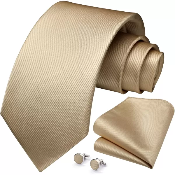 HISDERN Ties for Men Solid Mens Ties Silk Tie with Pocket Square Cufflinks Set Necktie Formal Business Wedding Party
