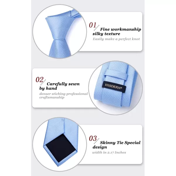 HISDERN Ties for Men Solid Mens Ties Silk Tie with Pocket Square Cufflinks Set Necktie Formal Business Wedding Party