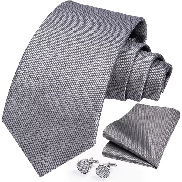 HISDERN Ties for Men Solid Mens Ties Silk Tie with Pocket Square Cufflinks Set Necktie Formal Business Wedding Party