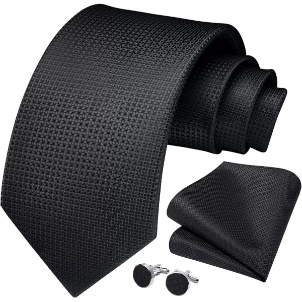 HISDERN Ties for Men Solid Mens Ties Silk Tie with Pocket Square Cufflinks Set Necktie Formal Business Wedding Party