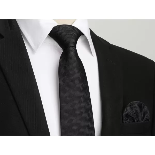 HISDERN Ties for Men Solid Mens Ties Silk Tie with Pocket Square Cufflinks Set Necktie Formal Business Wedding Party
